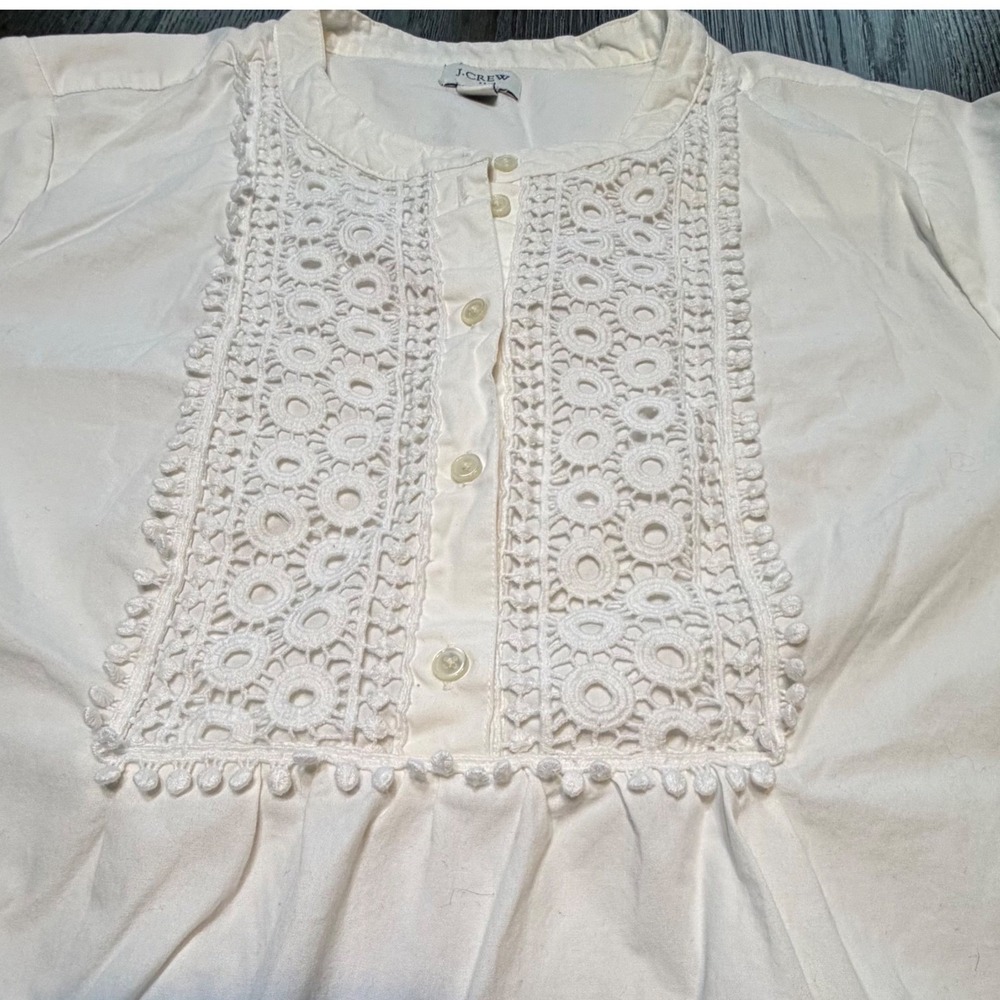 J.Crew Re-Imagined White Cotton Eyelet Lace Popover Blouse Womens Large L - Picture 4 of 11